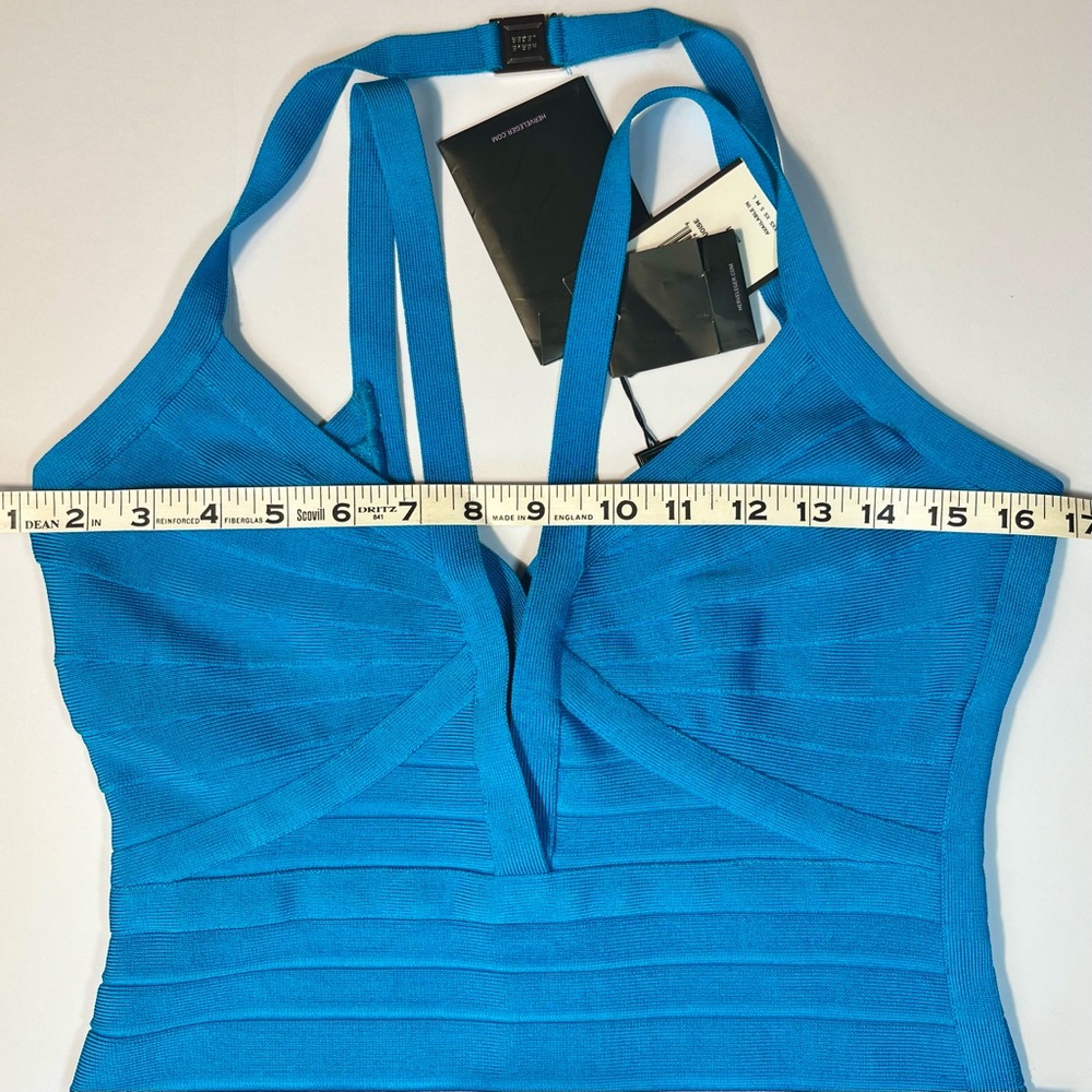 NWT Herve Leger LUCEE Bandage Dress Halter Cutouts Turquoise Max Azria M Bodycon - Picture 11 of 13